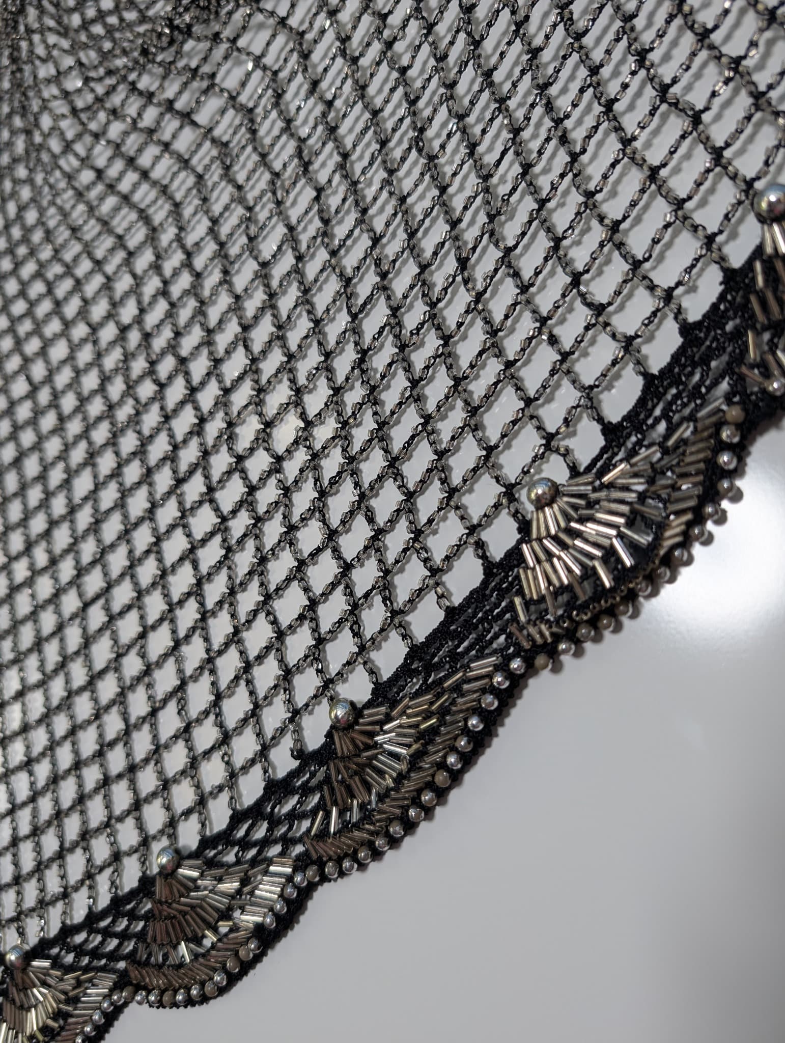 Vintage Black Beaded Crochet Triangle Shawl Wrap — photo 2 of 7