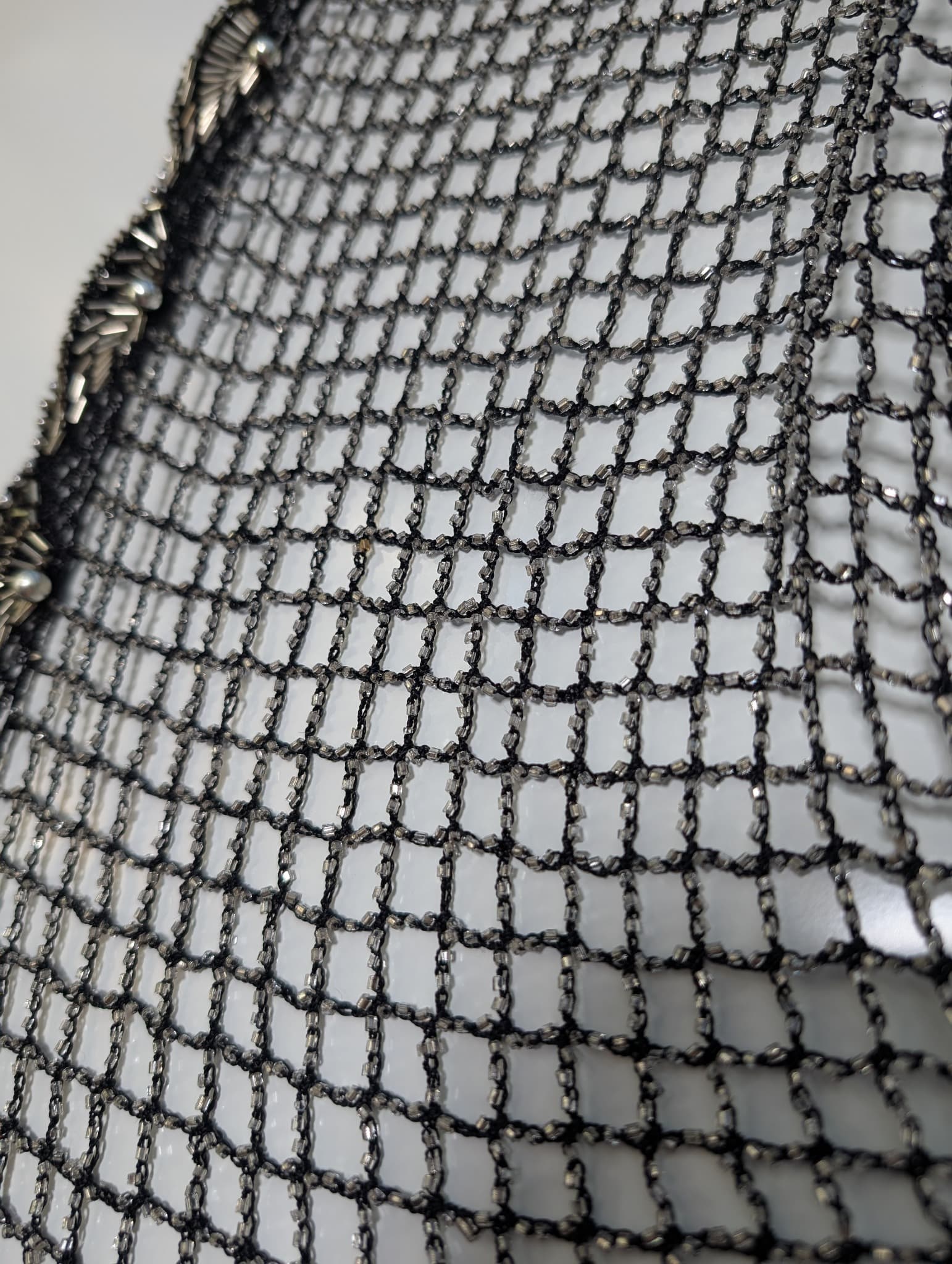 Vintage Black Beaded Crochet Triangle Shawl Wrap — photo 3 of 7