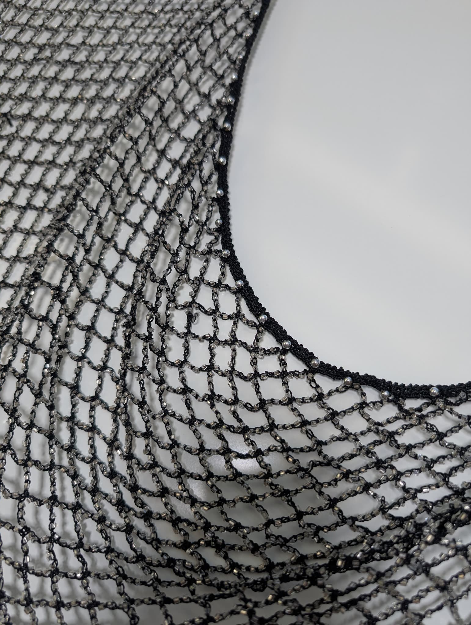 Vintage Black Beaded Crochet Triangle Shawl Wrap — photo 4 of 7