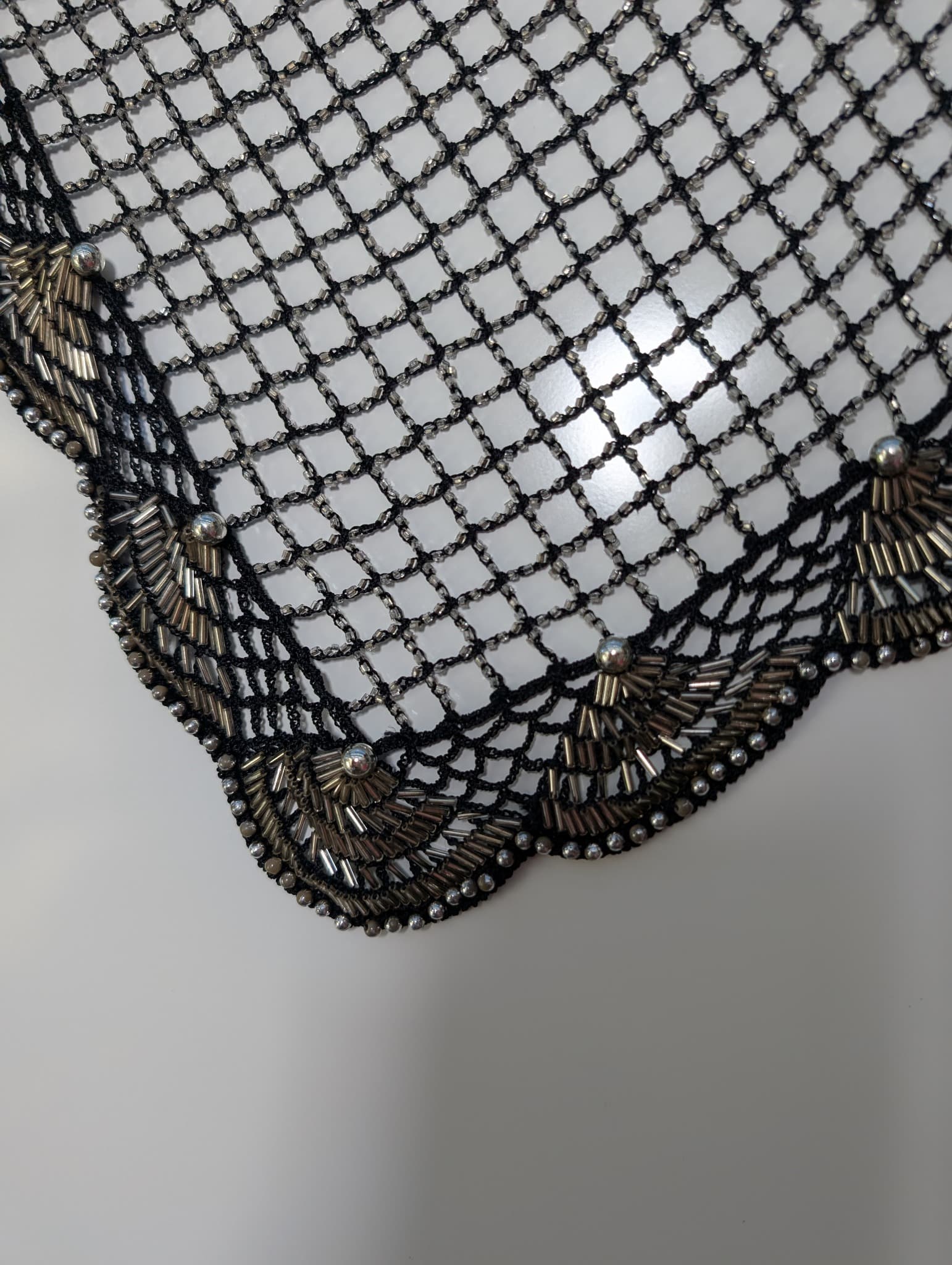 Vintage Black Beaded Crochet Triangle Shawl Wrap — photo 5 of 7