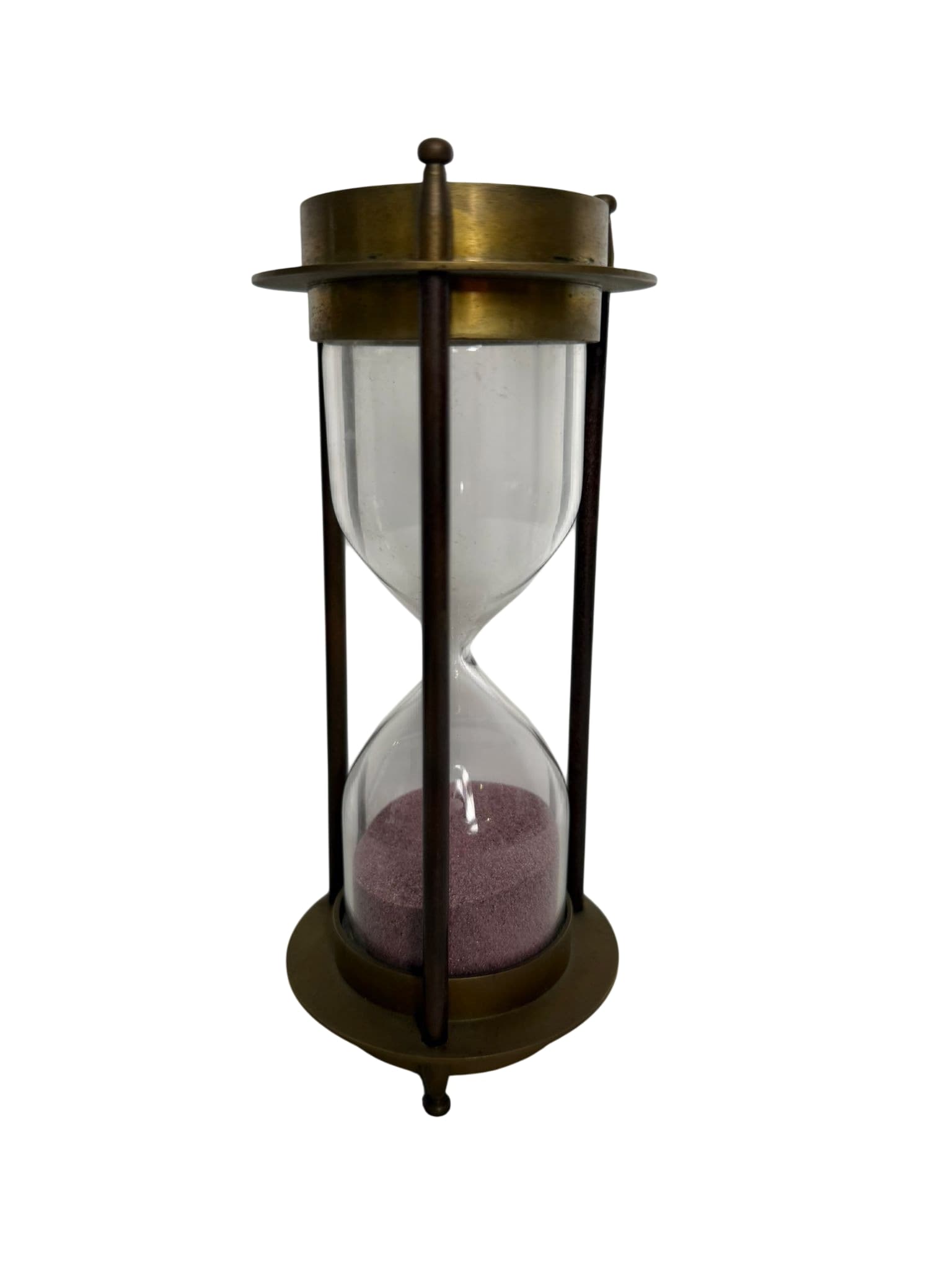 Vintage Brass and Glass Hourglass with Pink Sand - Nautical Decor — photo 2 of 8
