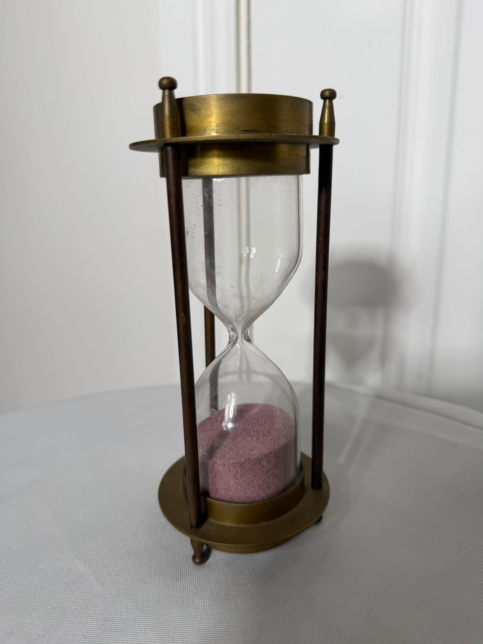 Vintage Brass and Glass Hourglass with Pink Sand - Nautical Decor — photo 3 of 8
