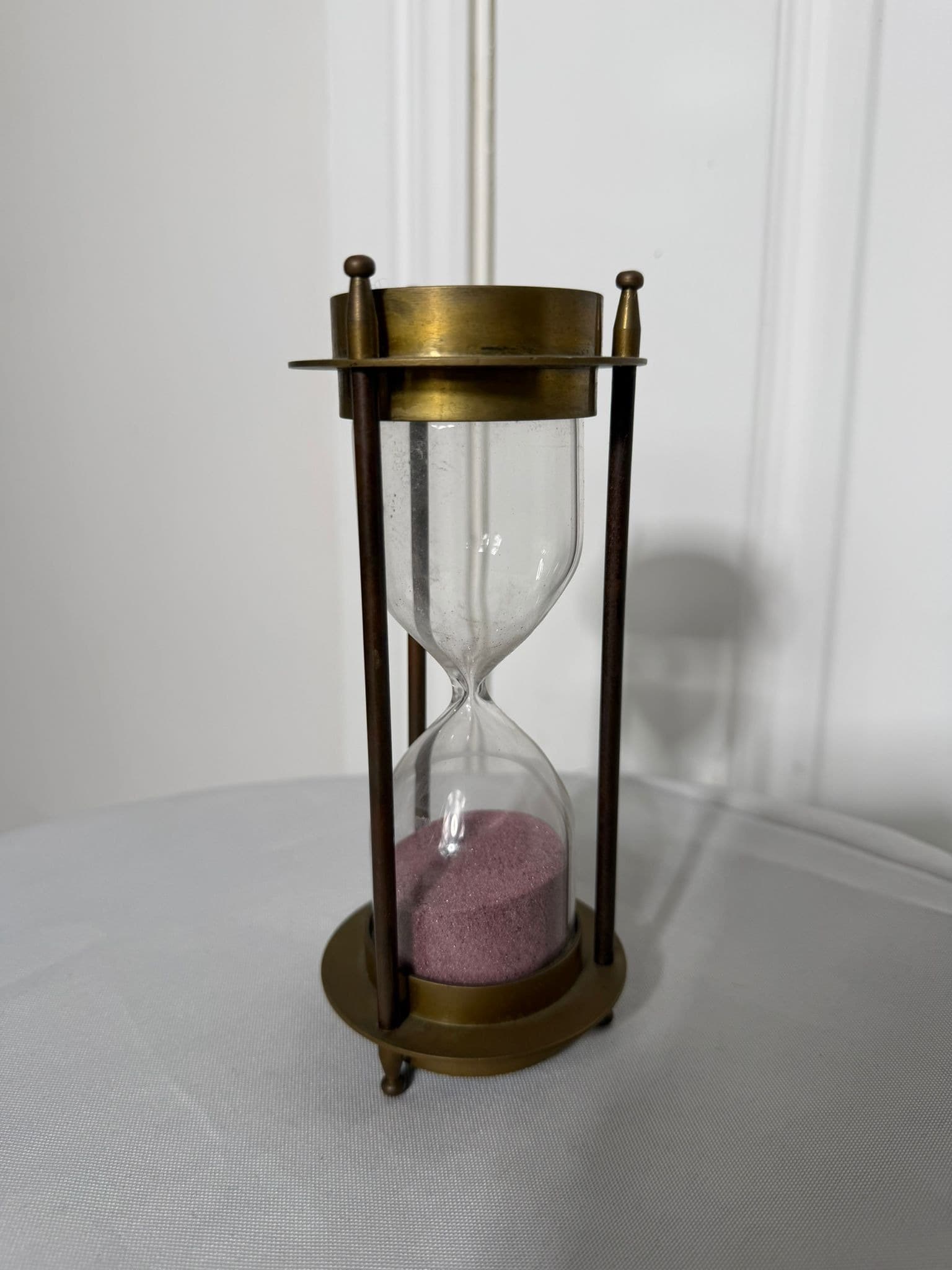 Vintage Brass and Glass Hourglass with Pink Sand - Nautical Decor — photo 5 of 8