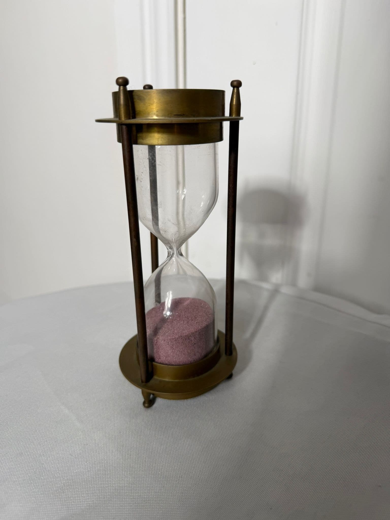 Vintage Brass and Glass Hourglass with Pink Sand - Nautical Decor — photo 6 of 8