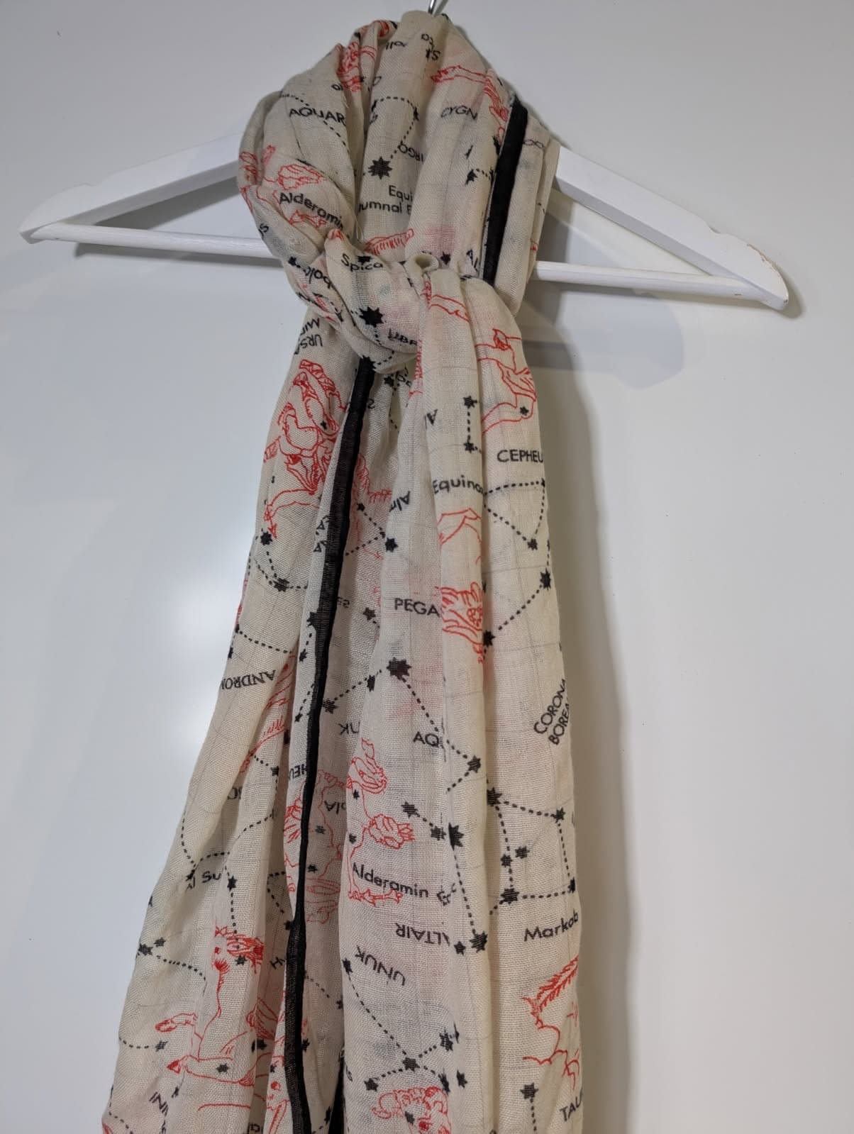 Vintage Celestial Constellation Map Print Scarf Cream & Red — photo 3 of 5