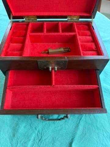 Vintage Chinese Rosewood Jewelry Box Shou Symbol Brass Hardware — photo 3 of 11