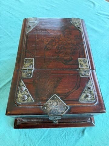 Vintage Chinese Rosewood Jewelry Box Shou Symbol Brass Hardware — photo 9 of 11