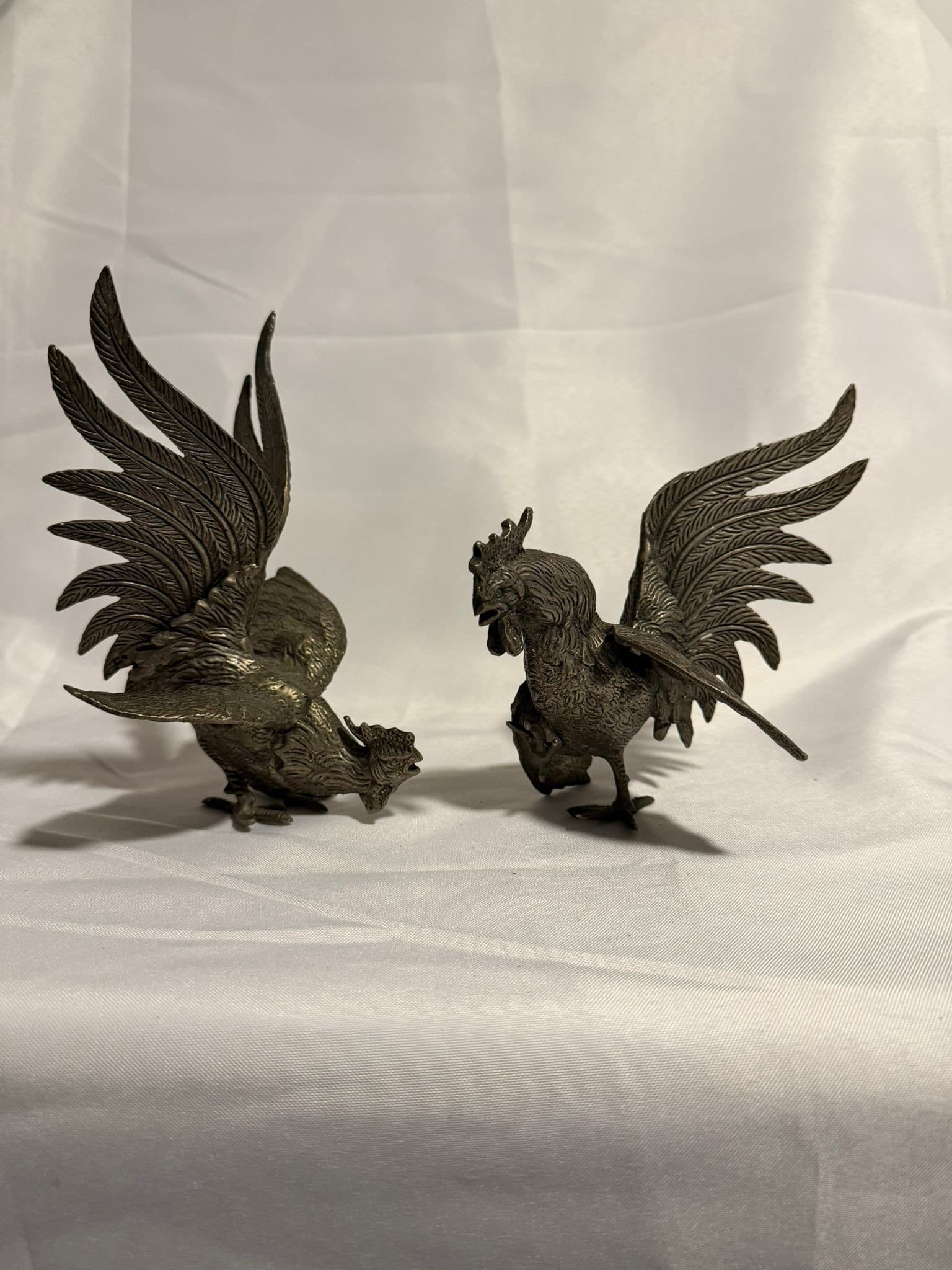 Vintage Fighting Rooster Figurines Silver-Toned Set of 2 — photo 2 of 10