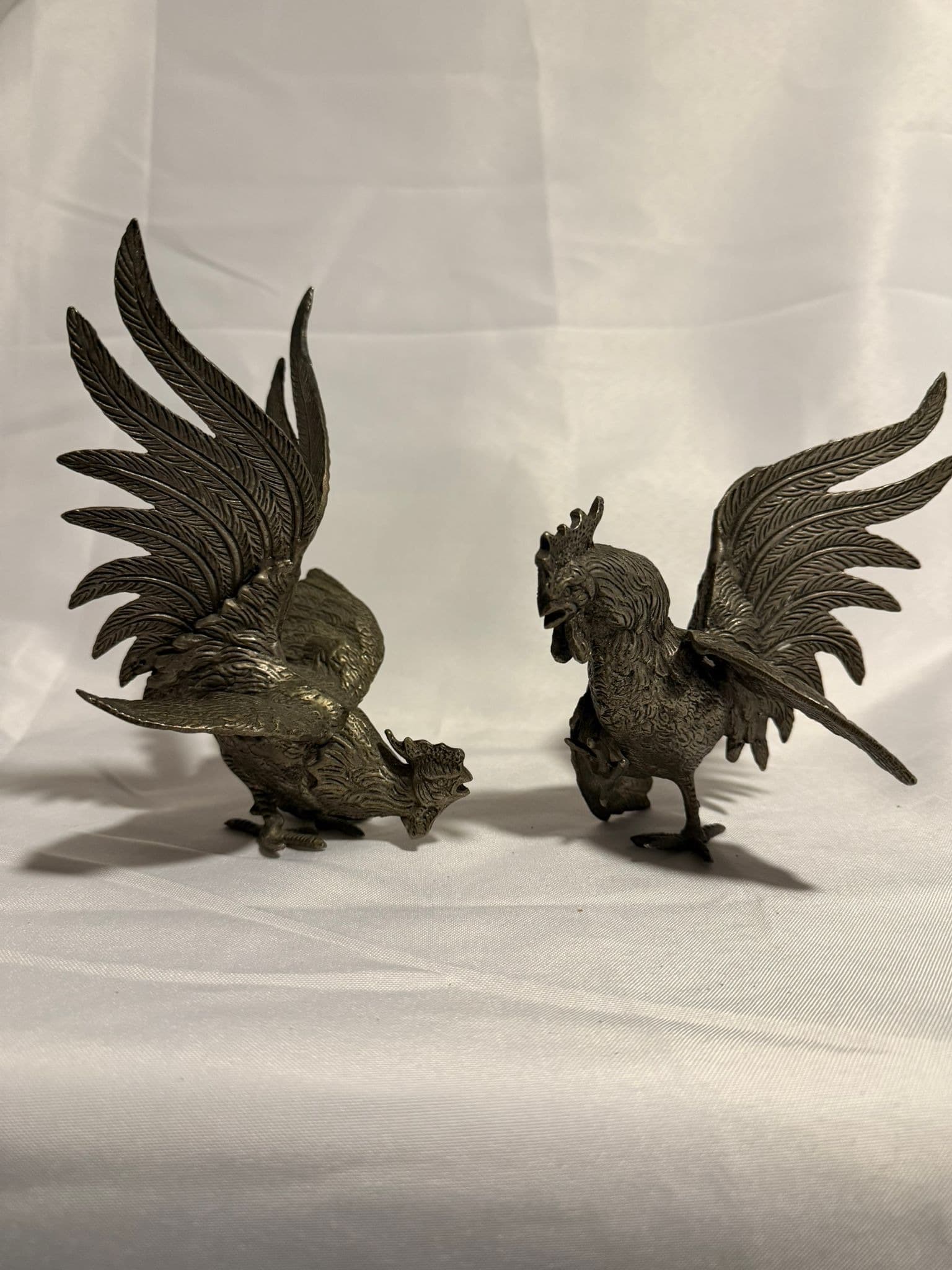 Vintage Fighting Rooster Figurines Silver-Toned Set of 2 — photo 9 of 10