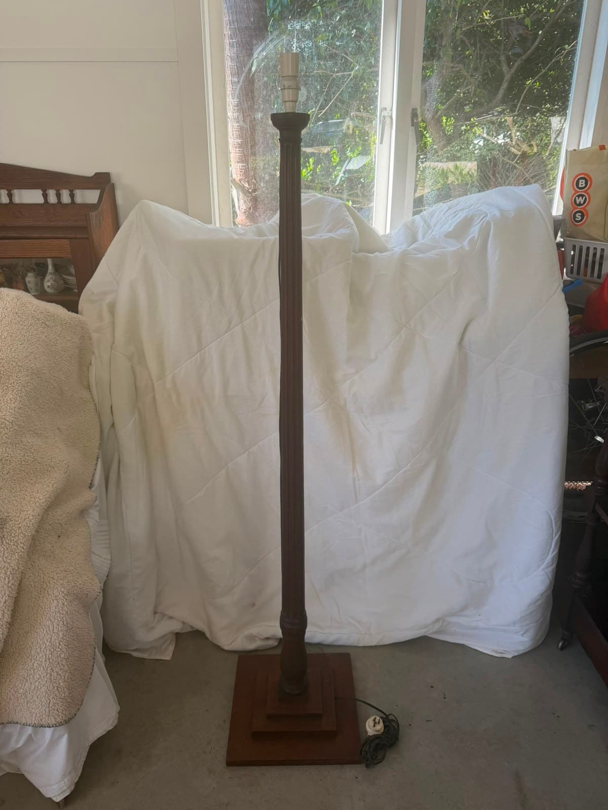 Vintage Floor Lamp Base Art Deco Fluted Column Dark Brown — photo 4 of 5