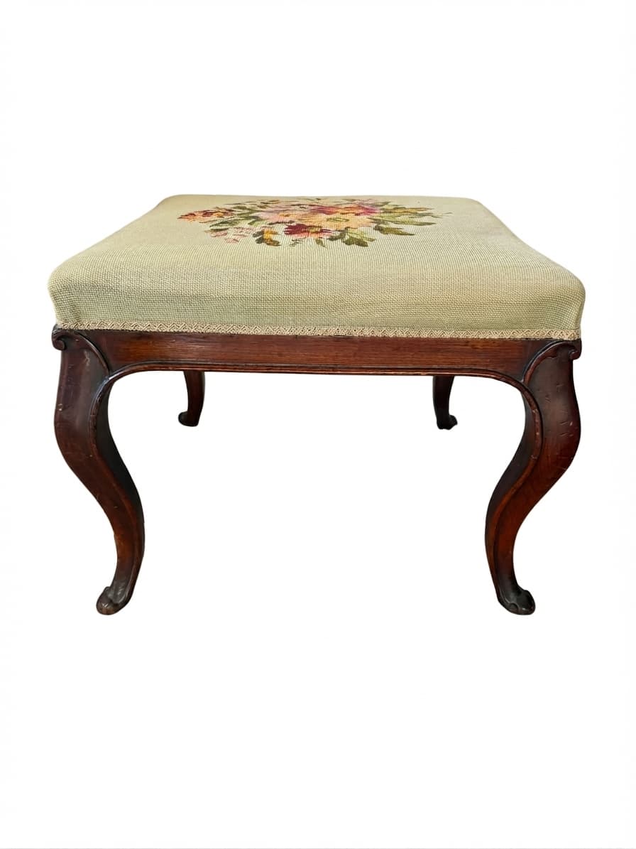 Vintage French Provincial Footstool Floral Needlepoint — photo 1 of 5