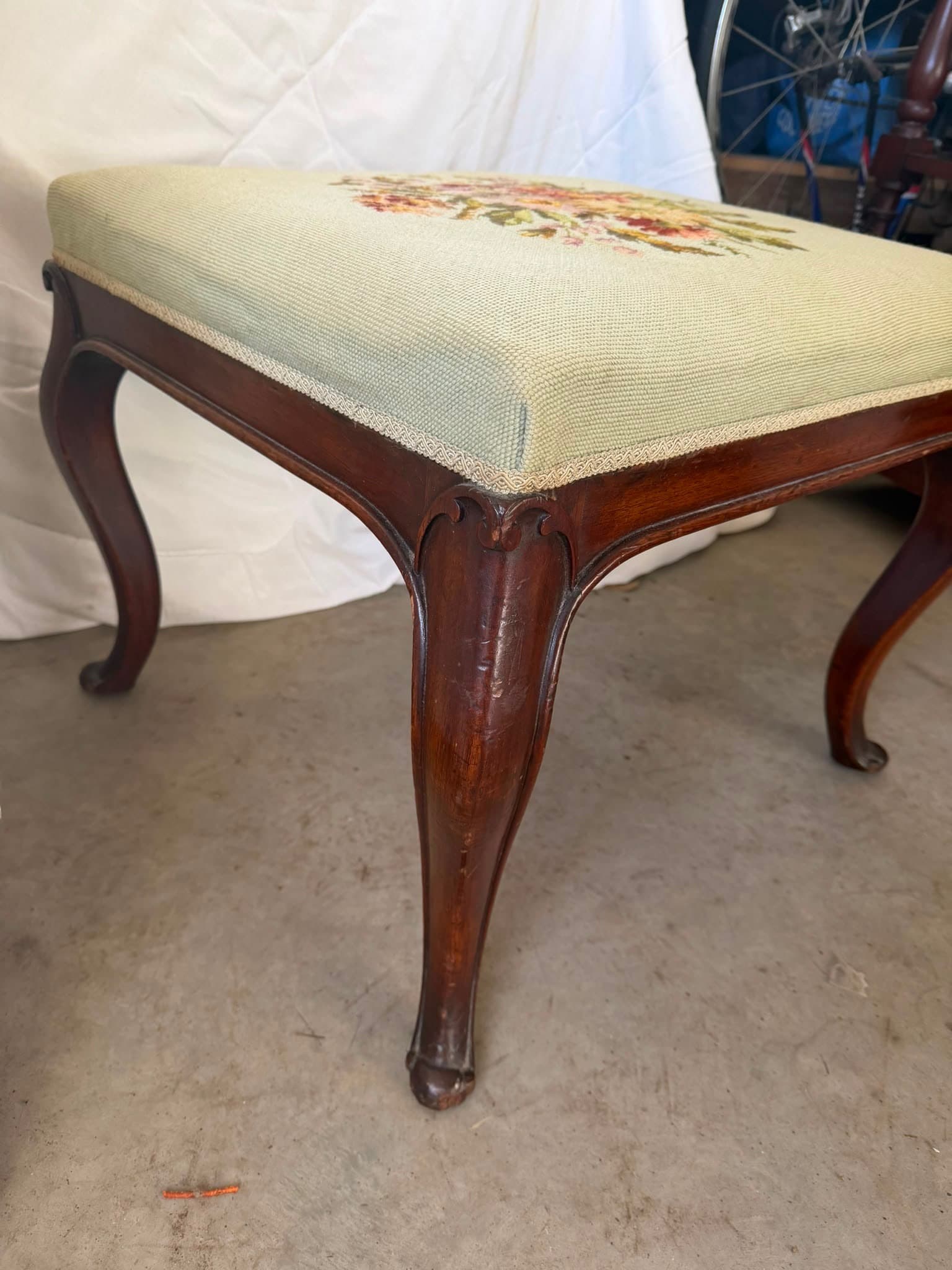Vintage French Provincial Footstool Floral Needlepoint — photo 3 of 5