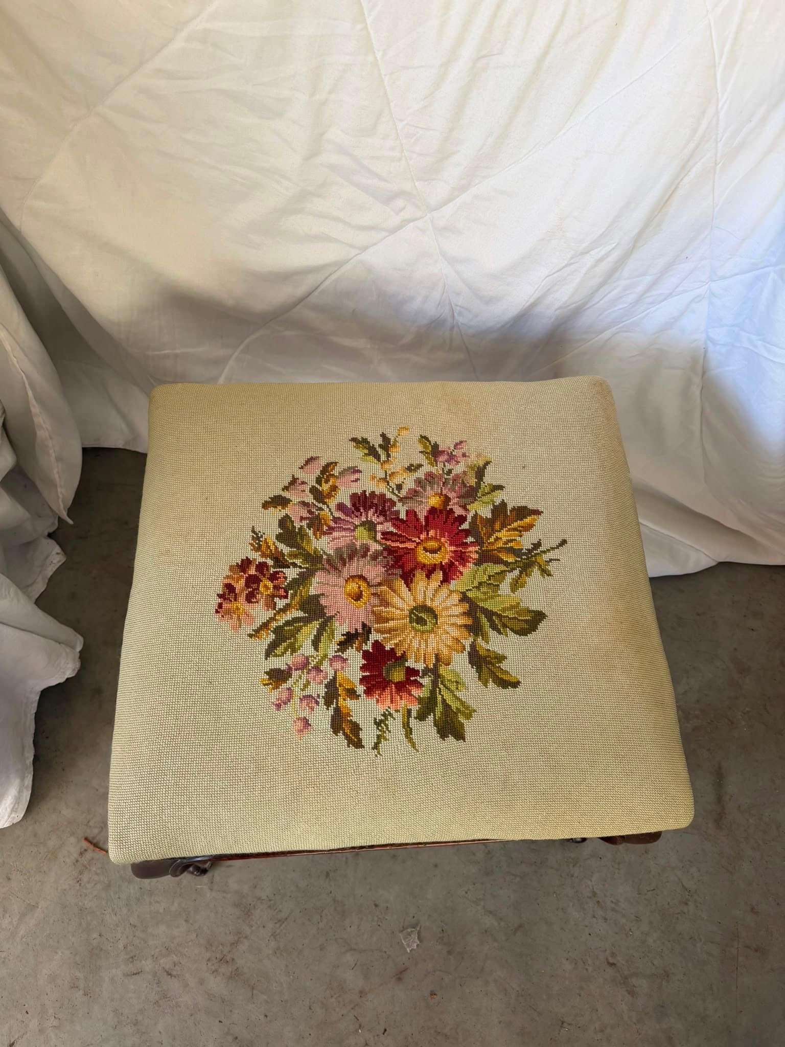 Vintage French Provincial Footstool Floral Needlepoint — photo 4 of 5