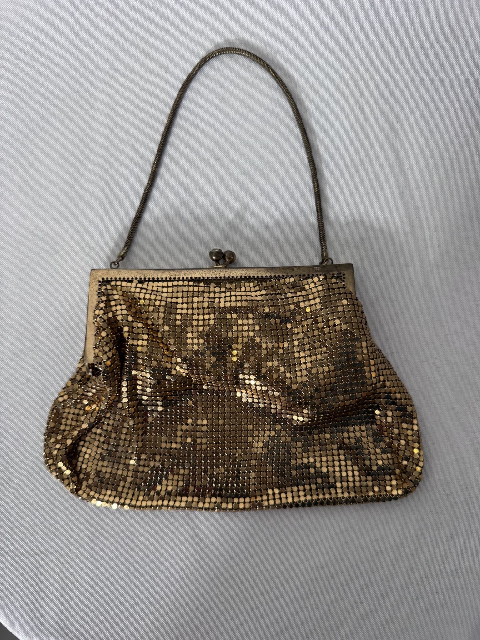 Vintage Gold Tone Metal Mesh Evening Bag Clutch — photo 6 of 6