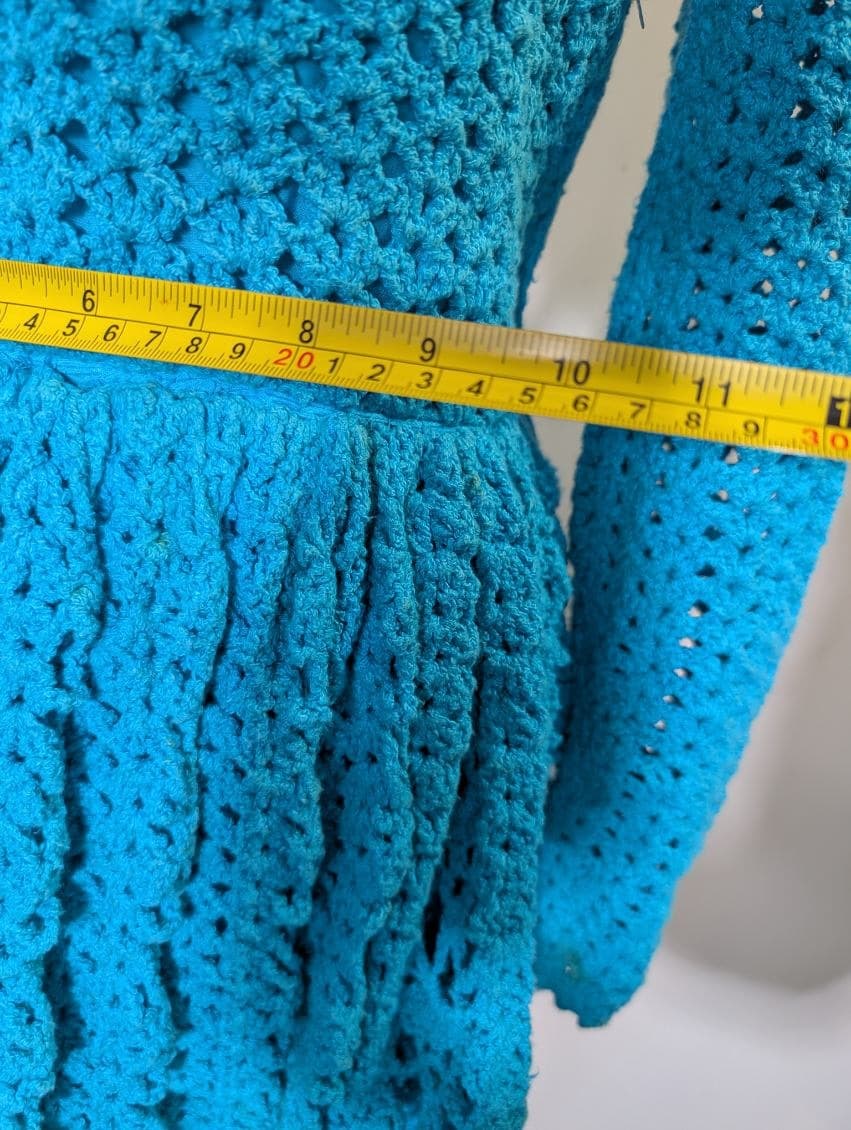 Vintage Handmade Crochet Maxi Dress - Vibrant Blue Long Sleeve — photo 2 of 10