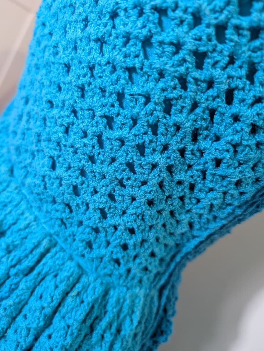 Vintage Handmade Crochet Maxi Dress - Vibrant Blue Long Sleeve — photo 3 of 10