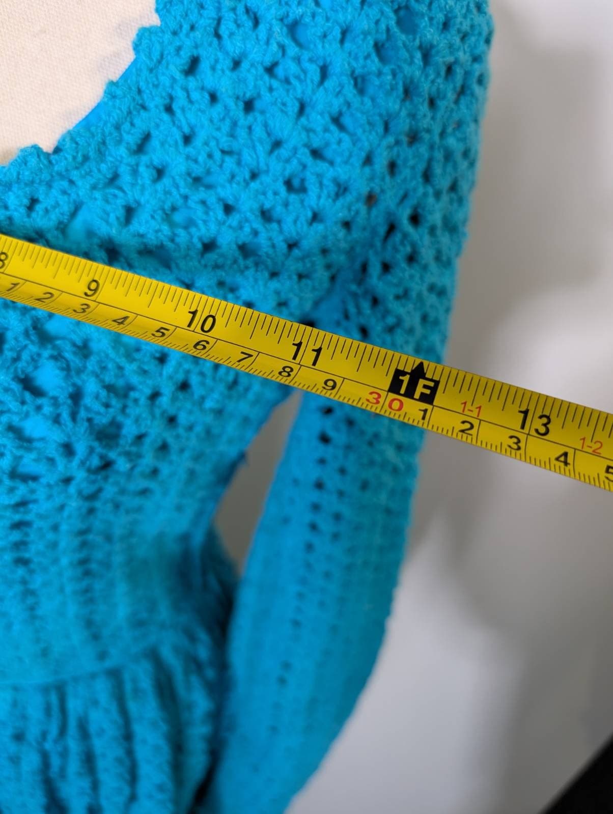 Vintage Handmade Crochet Maxi Dress - Vibrant Blue Long Sleeve — photo 5 of 10