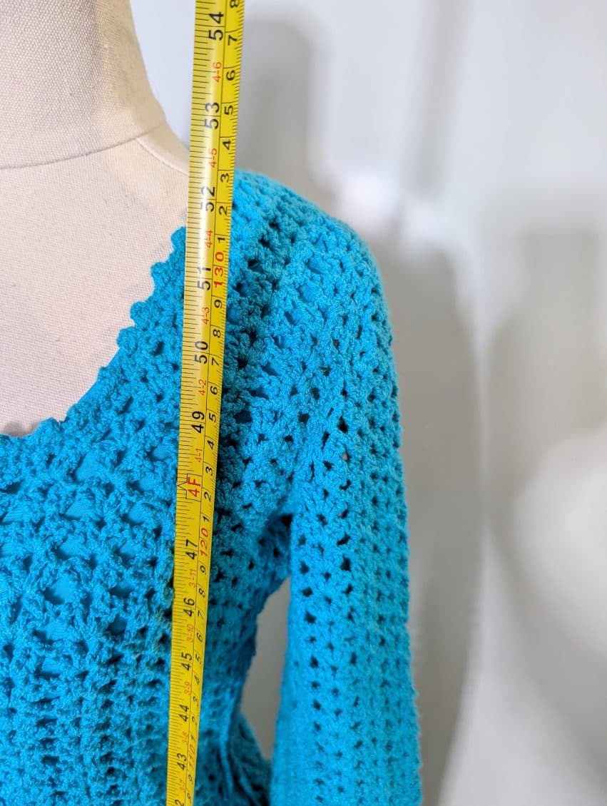 Vintage Handmade Crochet Maxi Dress - Vibrant Blue Long Sleeve — photo 6 of 10