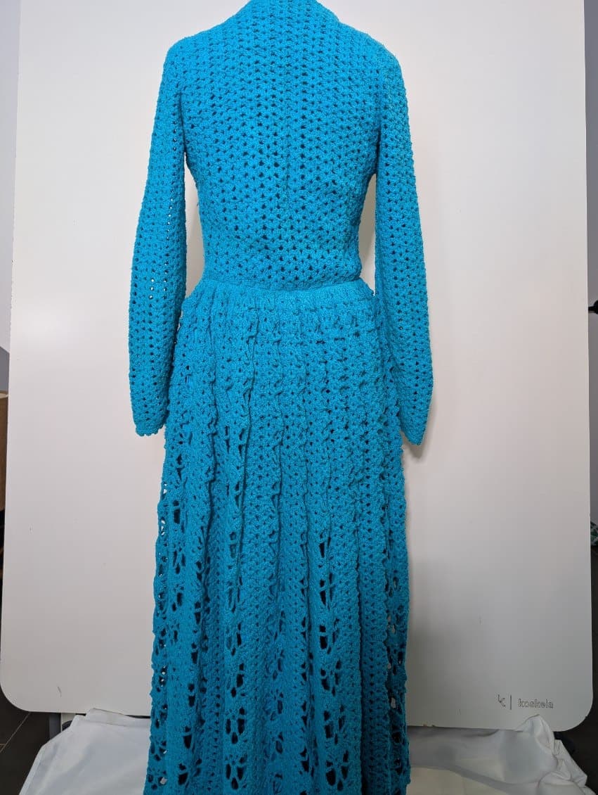 Vintage Handmade Crochet Maxi Dress - Vibrant Blue Long Sleeve — photo 7 of 10