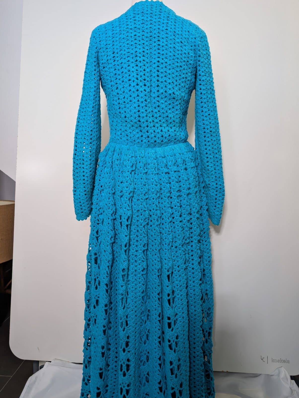 Vintage Handmade Crochet Maxi Dress - Vibrant Blue Long Sleeve — photo 8 of 10