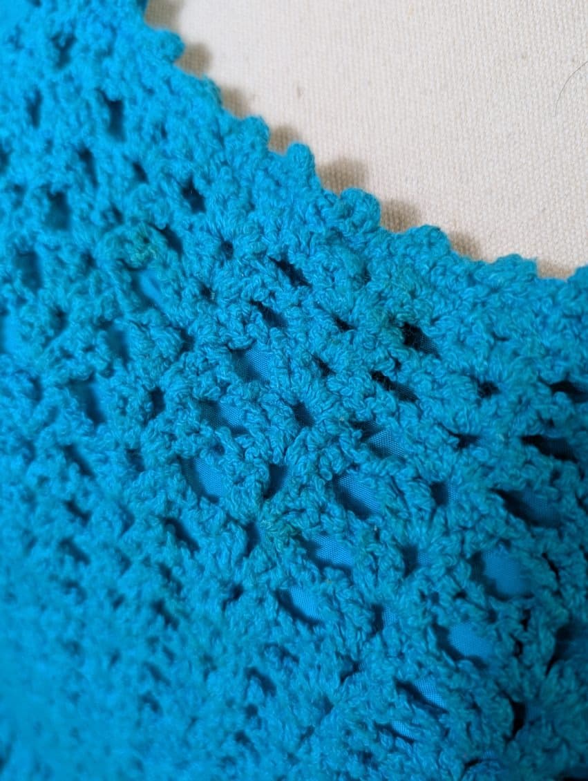 Vintage Handmade Crochet Maxi Dress - Vibrant Blue Long Sleeve — photo 9 of 10