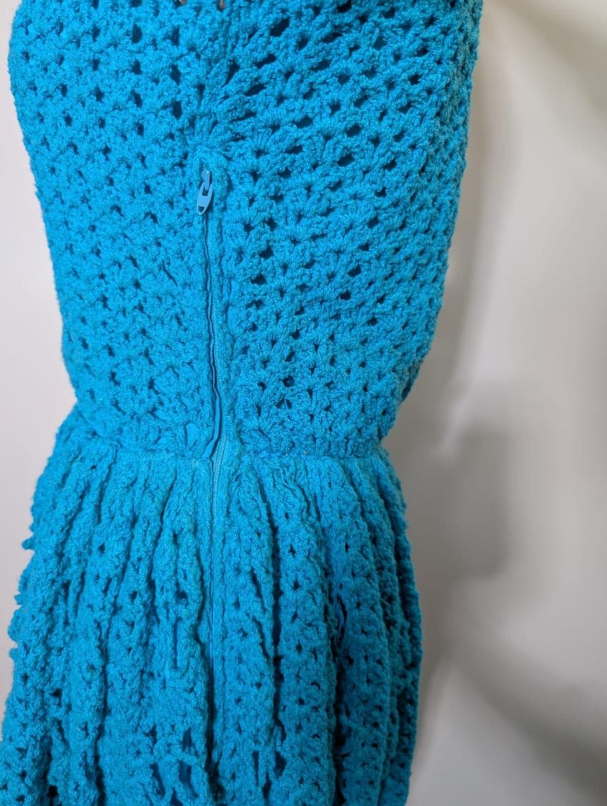 Vintage Handmade Crochet Maxi Dress - Vibrant Blue Long Sleeve — photo 10 of 10