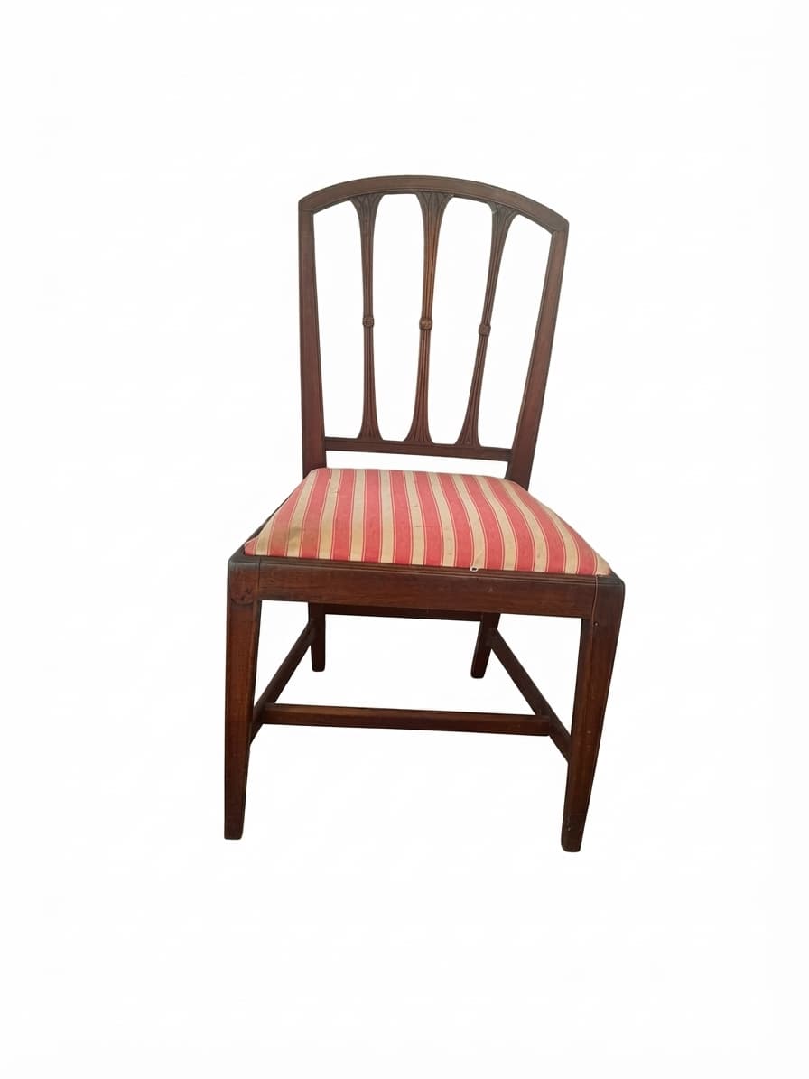 Vintage Hepplewhite Style Shield Back Dining Chair Timber Frame Brown Red Cream — photo 1 of 5
