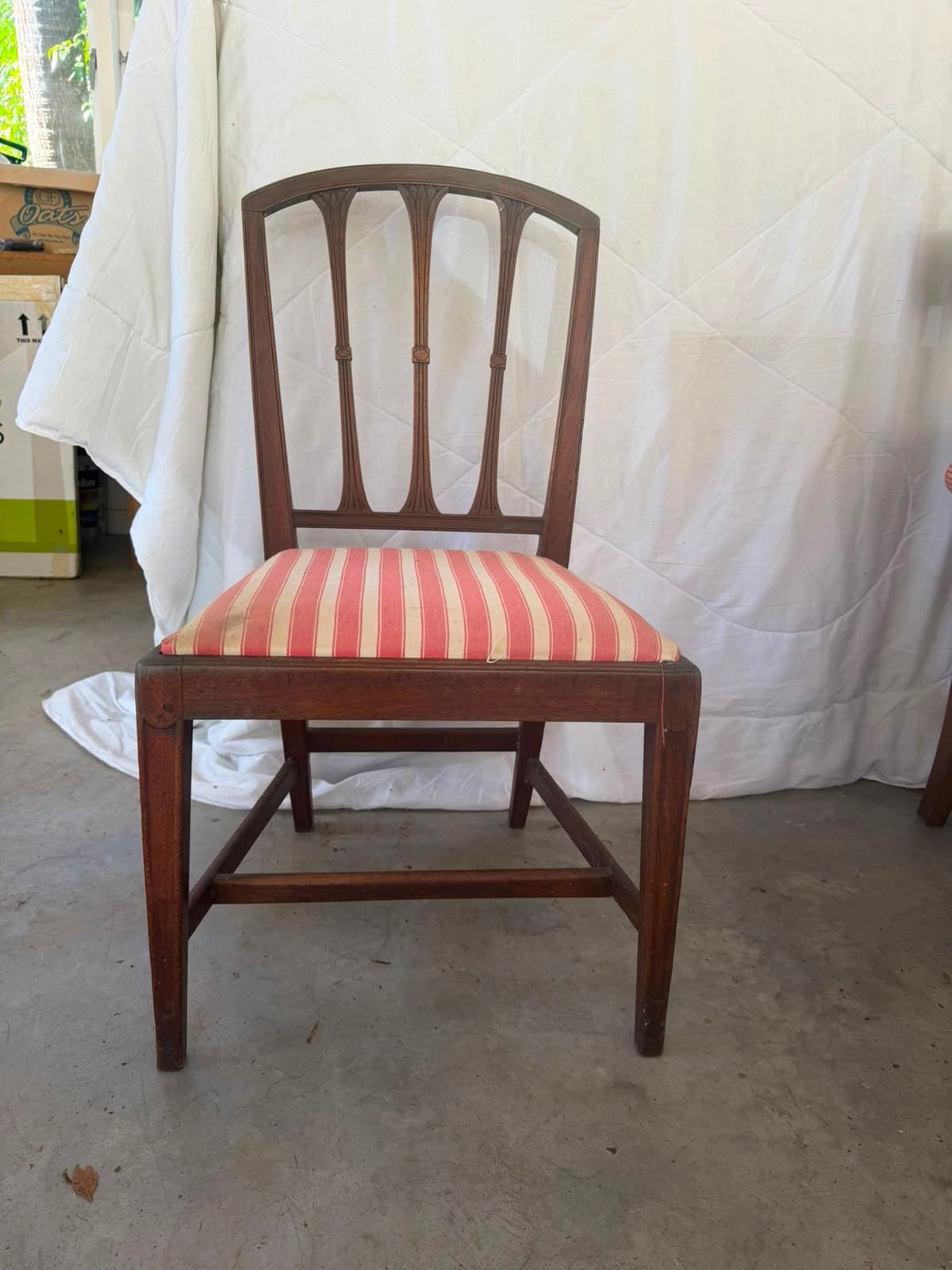 Vintage Hepplewhite Style Shield Back Dining Chair Timber Frame Brown Red Cream — photo 5 of 5