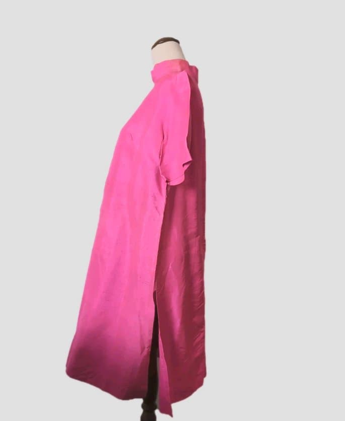 Vintage Hot Pink Silk Cheongsam Style Shift Dress — photo 4 of 6
