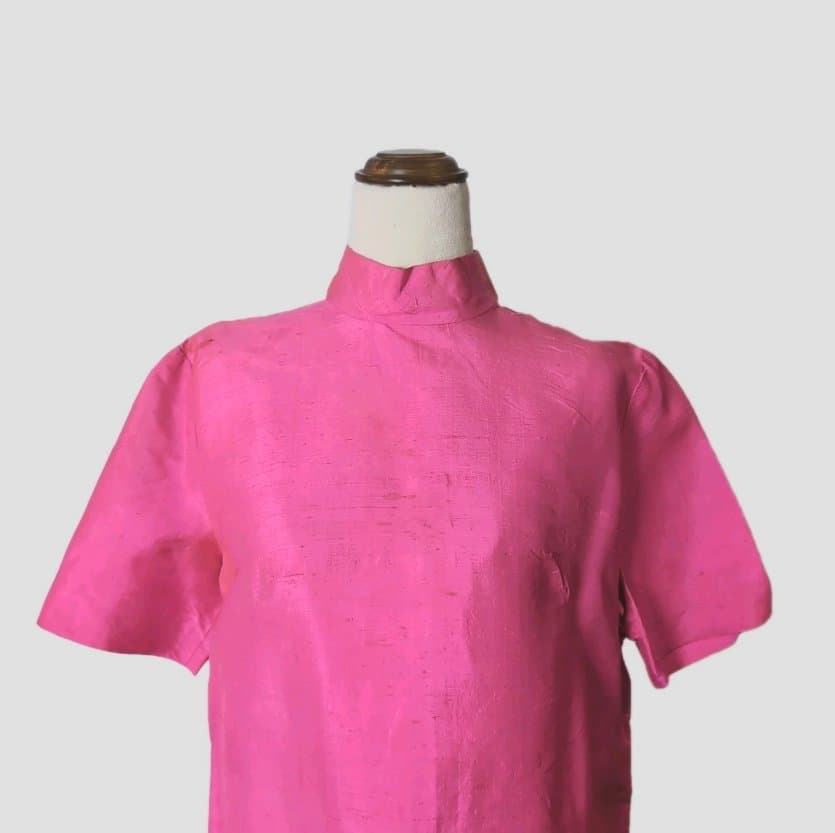 Vintage Hot Pink Silk Cheongsam Style Shift Dress — photo 5 of 6