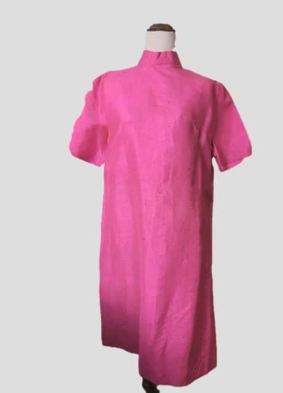 Vintage Hot Pink Silk Cheongsam Style Shift Dress — photo 3 of 6