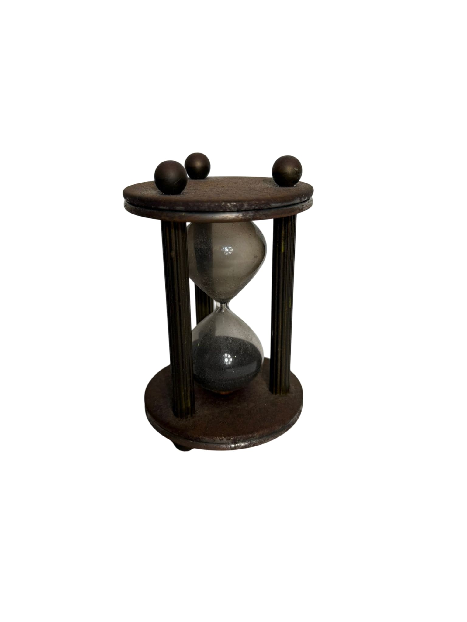 Vintage Industrial Style Brass and Wood Hourglass Sand Timer — photo 1 of 7