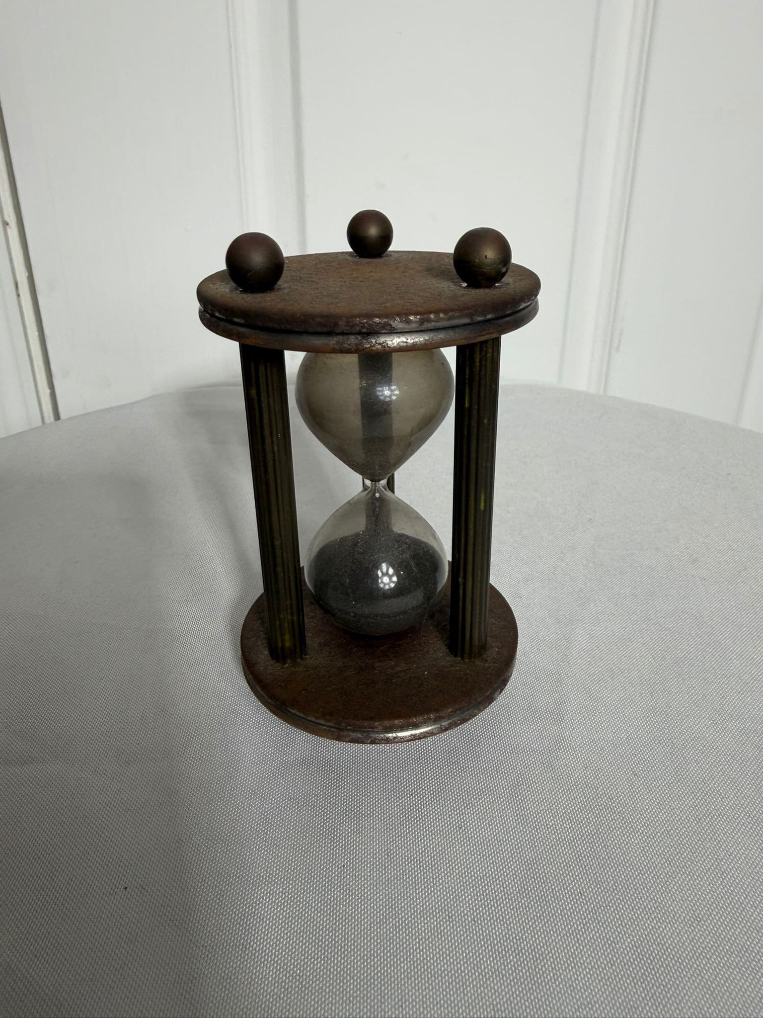 Vintage Industrial Style Brass and Wood Hourglass Sand Timer — photo 2 of 7