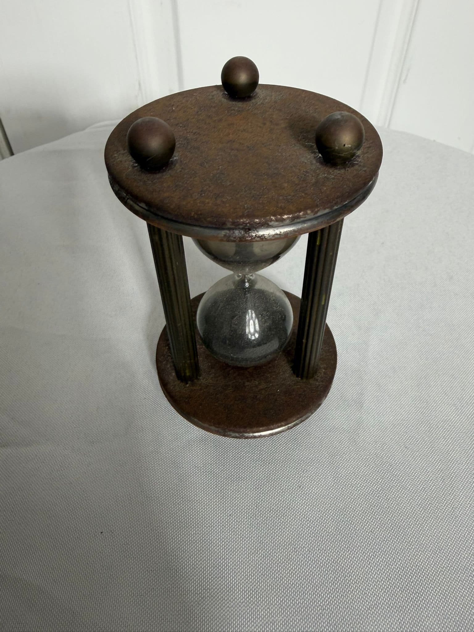 Vintage Industrial Style Brass and Wood Hourglass Sand Timer — photo 4 of 7