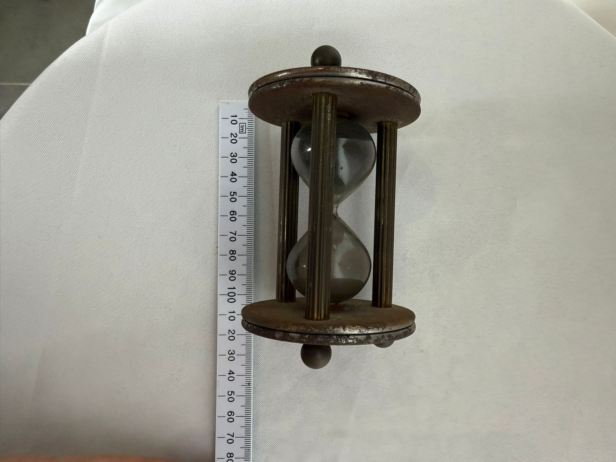 Vintage Industrial Style Brass and Wood Hourglass Sand Timer — photo 6 of 7