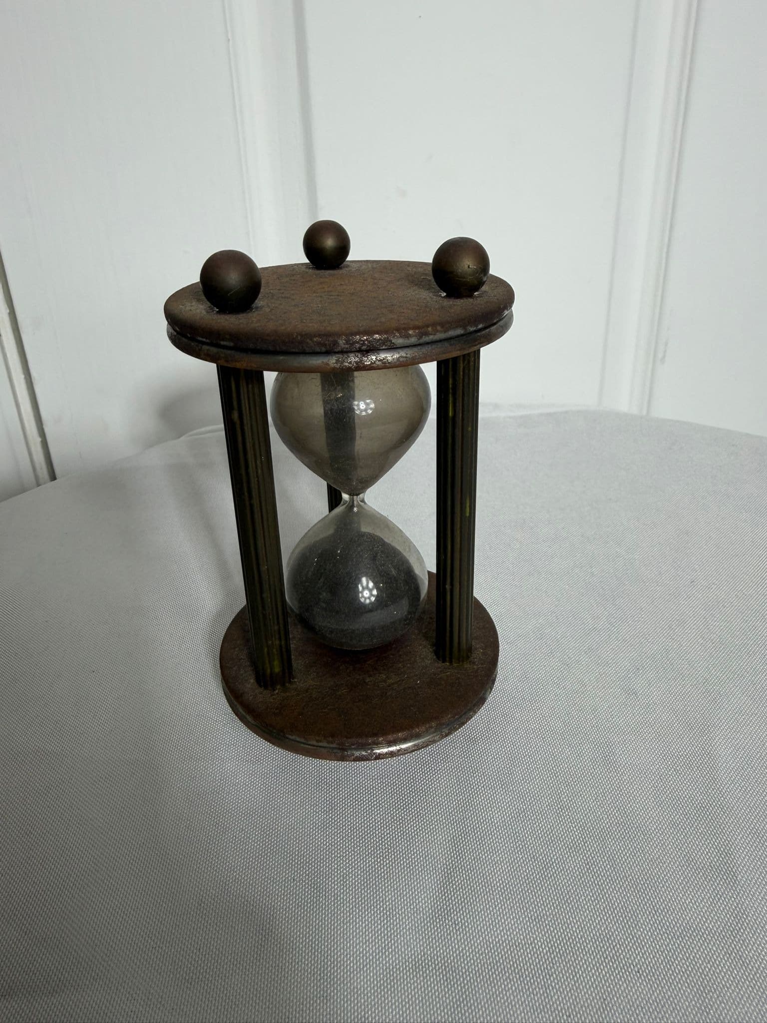 Vintage Industrial Style Brass and Wood Hourglass Sand Timer — photo 7 of 7