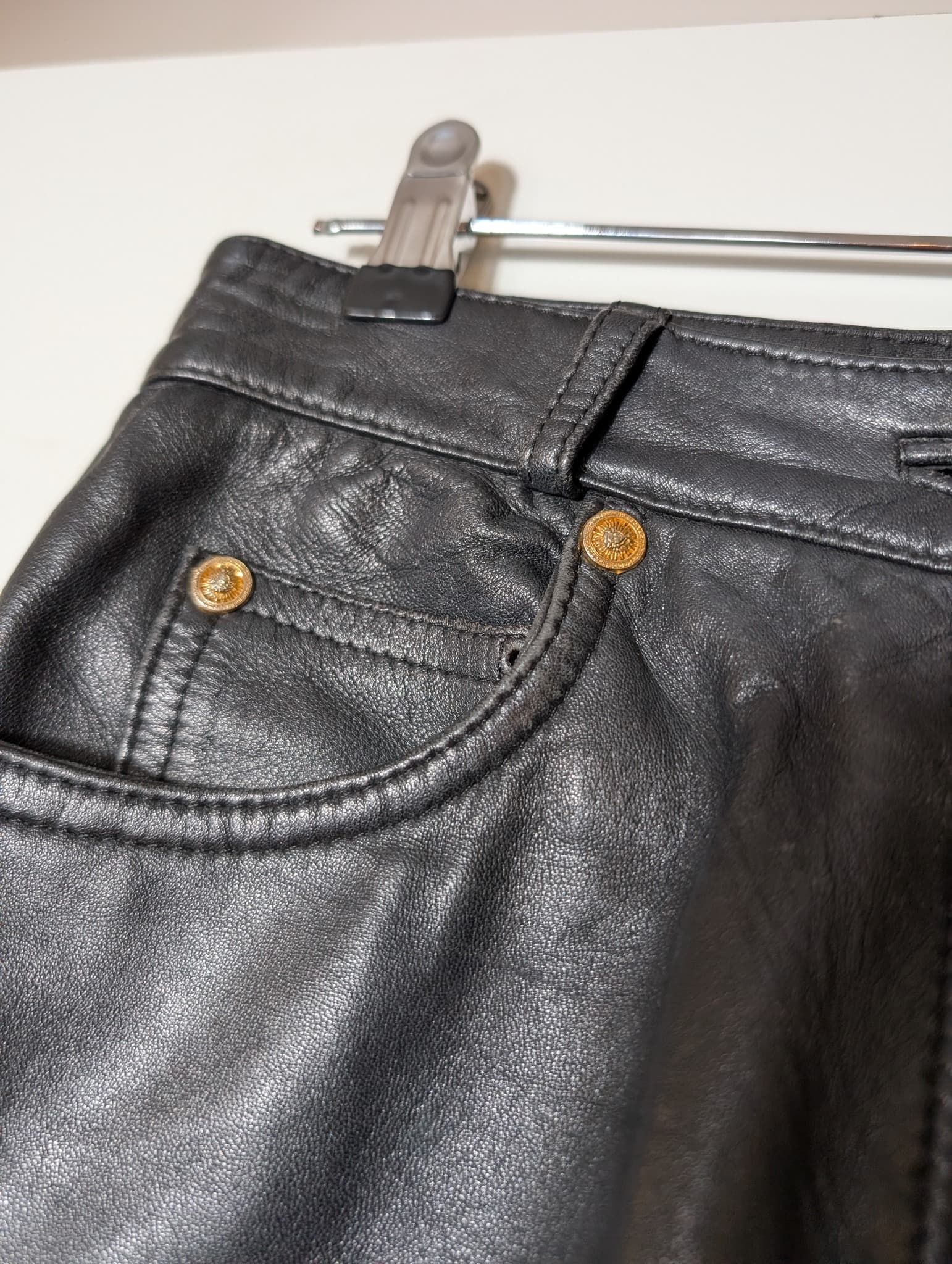 Vintage Leather Trousers Black With Gold Tone Studs Size 44 — photo 3 of 10