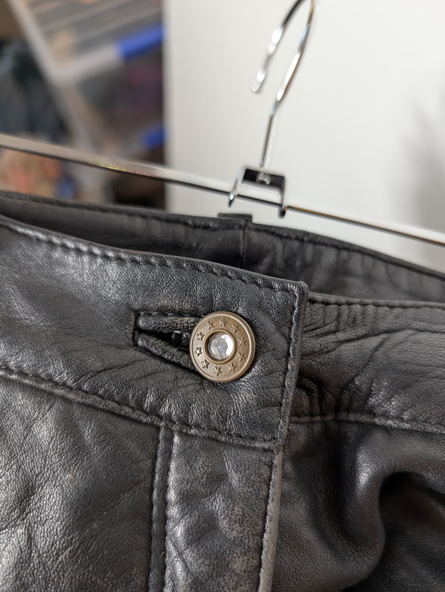 Vintage Leather Trousers Black With Gold Tone Studs Size 44 — photo 5 of 10
