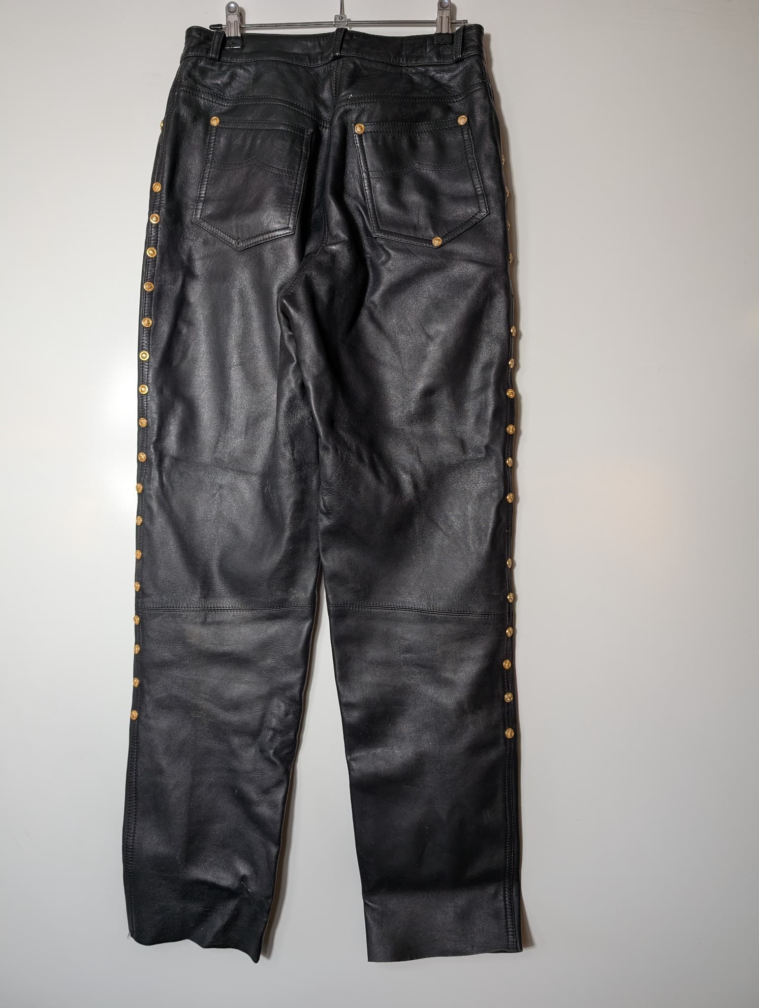 Vintage Leather Trousers Black With Gold Tone Studs Size 44 — photo 6 of 10
