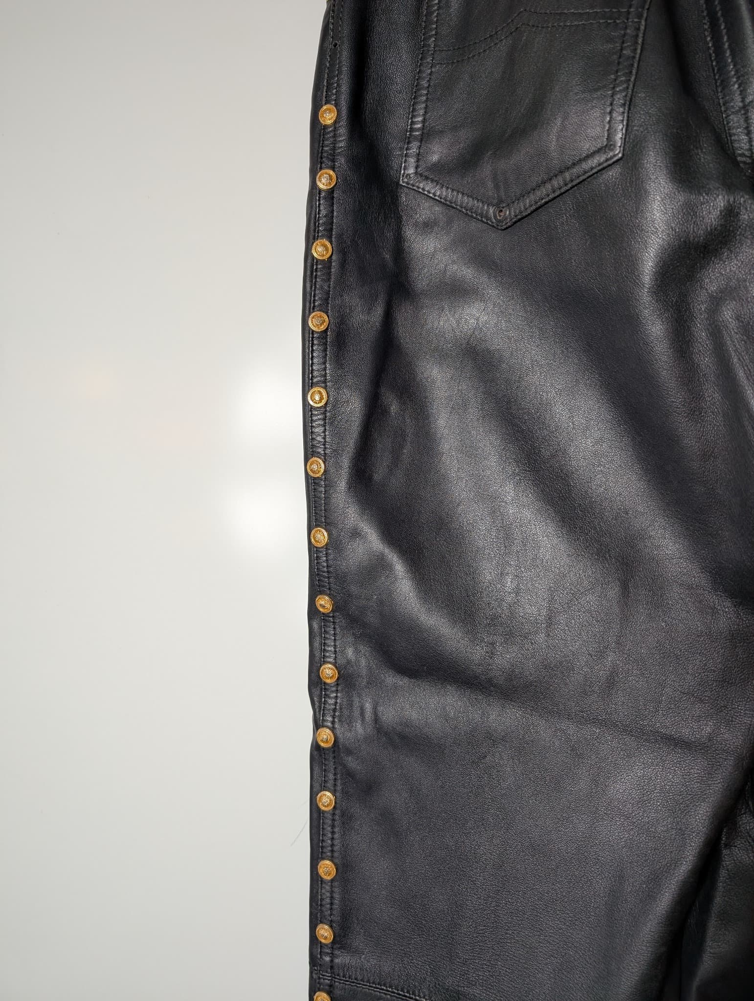 Vintage Leather Trousers Black With Gold Tone Studs Size 44 — photo 7 of 10