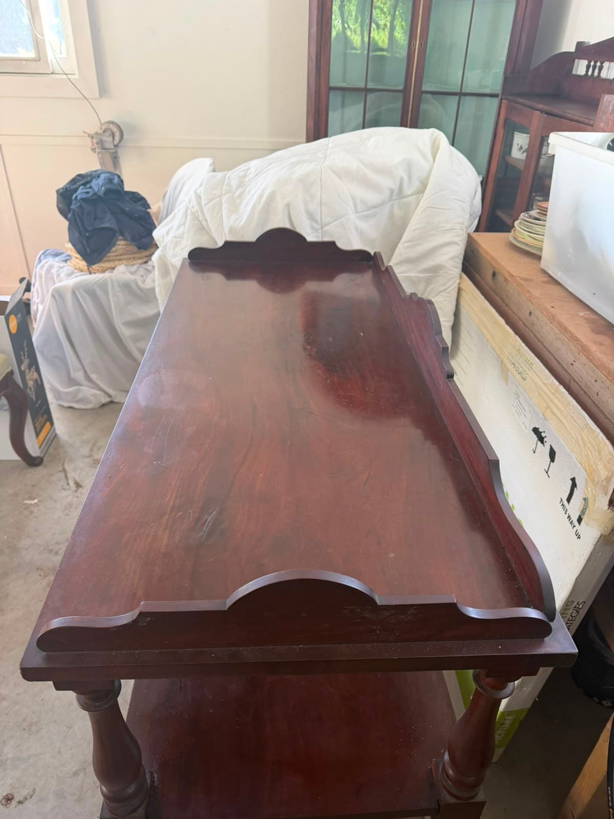 Vintage Mahogany Three-Tier Rolling Tea Cart Buffet Server — photo 2 of 4