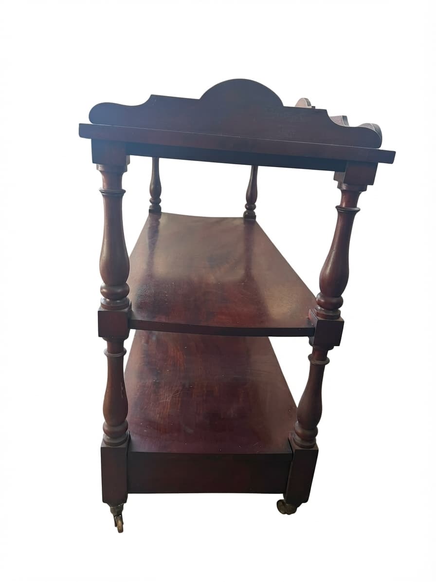 Vintage Mahogany Three-Tier Rolling Tea Cart Buffet Server — photo 1 of 4