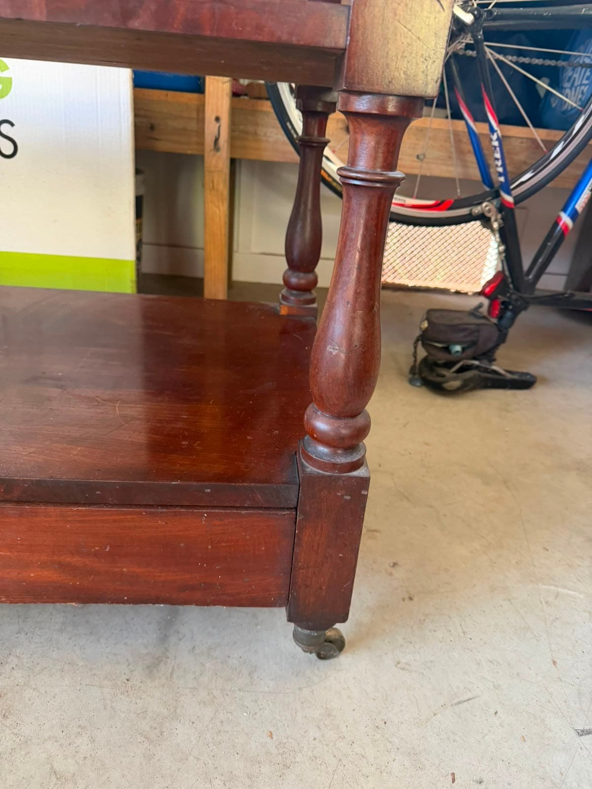 Vintage Mahogany Three-Tier Rolling Tea Cart Buffet Server — photo 4 of 4