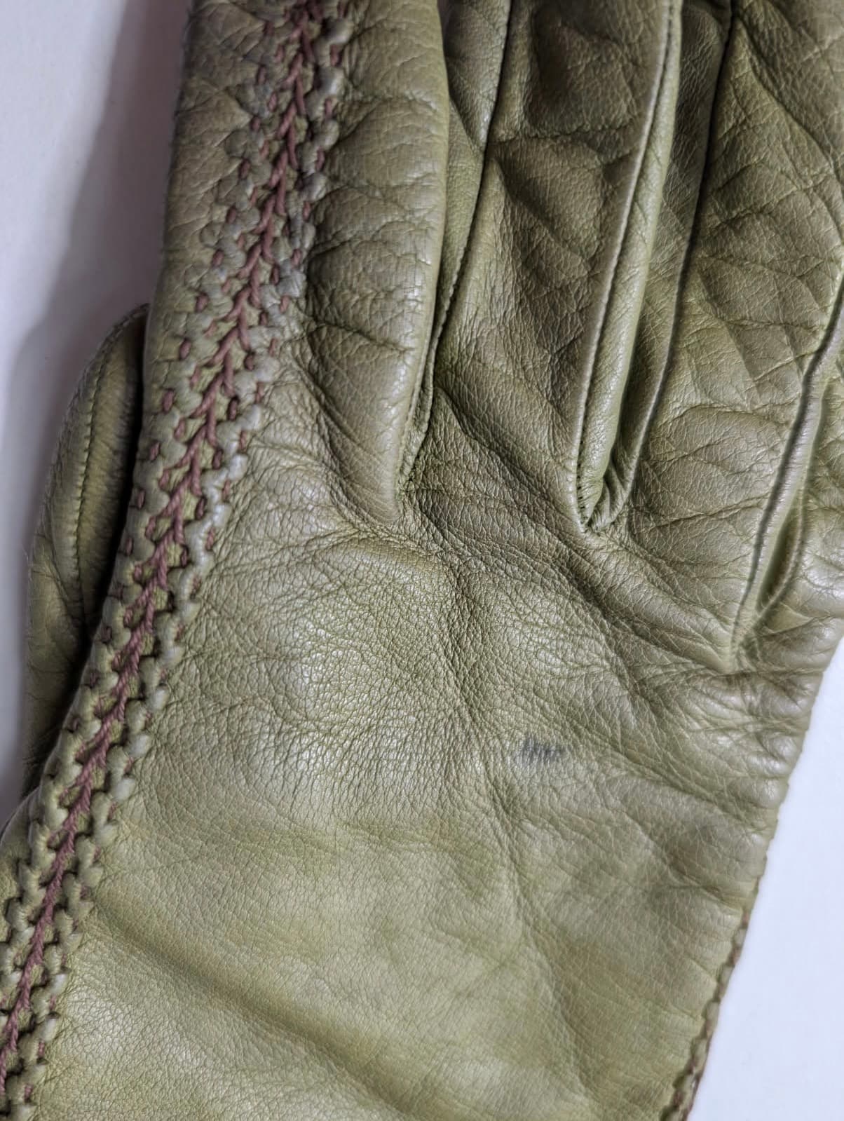 Vintage Military Issue Leather Gloves Olive Green — photo 2 of 4