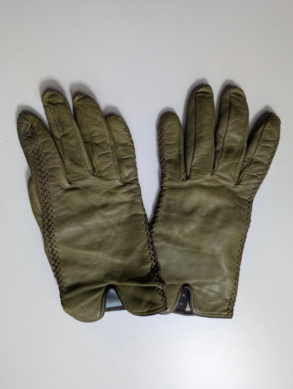 Vintage Military Issue Leather Gloves Olive Green — photo 4 of 4
