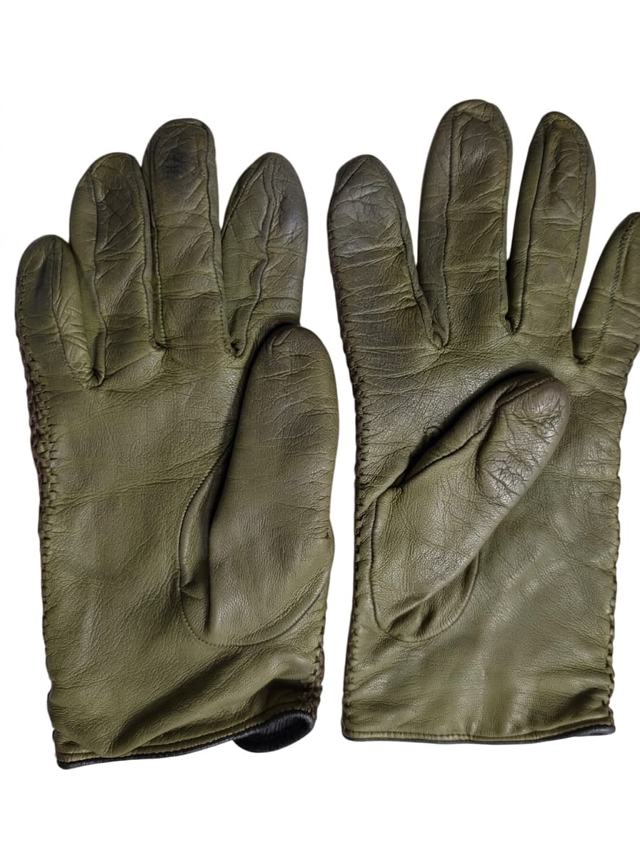 Vintage Military Issue Leather Gloves Olive Green — photo 1 of 4