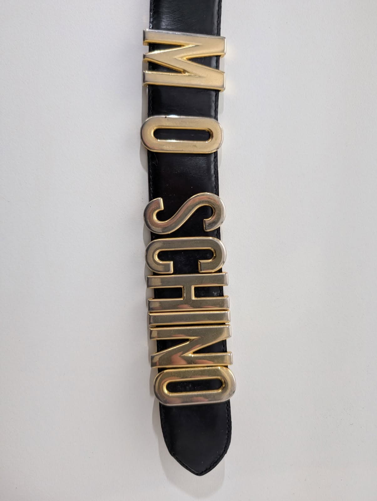 Vintage Moschino Gold Letter Logo Belt - Black Leather Made In Italy — photo 4 of 8
