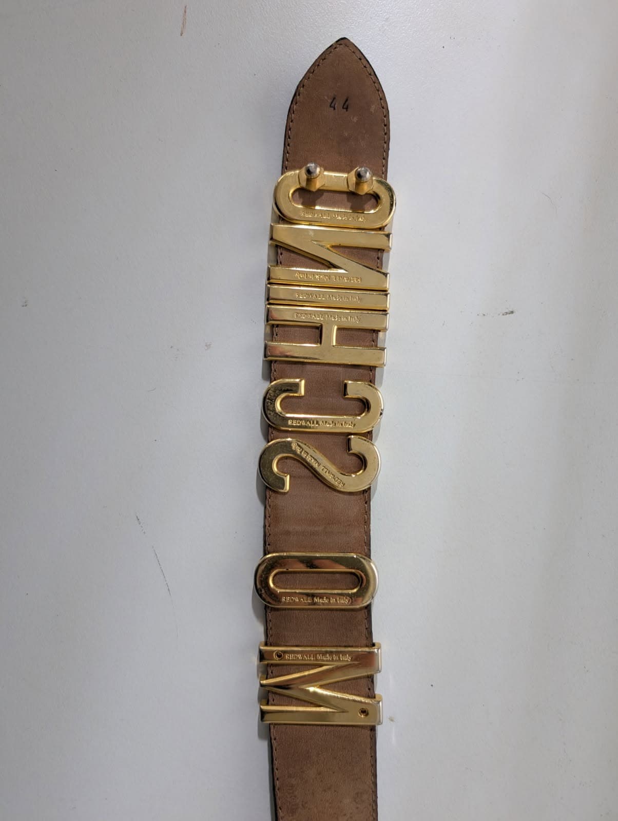 Vintage Moschino Gold Letter Logo Belt - Black Leather Made In Italy — photo 7 of 8