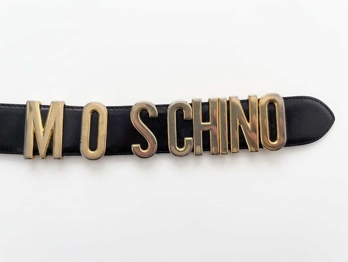 Vintage Moschino Gold Letter Logo Belt - Black Leather Made In Italy — photo 1 of 8