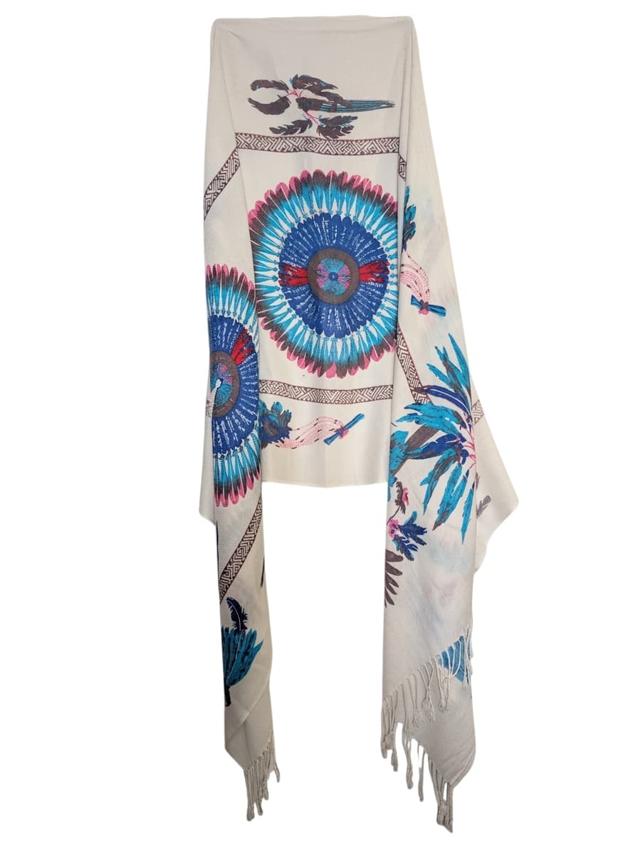 Vintage Native American Inspired Scarf Feather Print Cream — photo 1 of 4